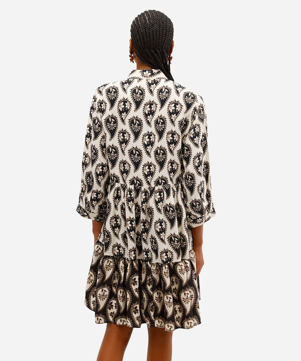 vestido curto feminino de viscose paisley bege