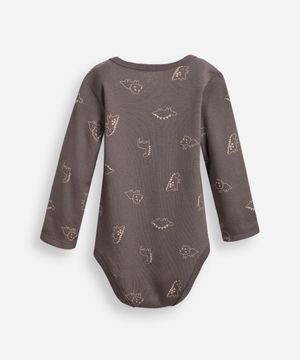 body infantil de algodão manga longa dinossauros cinza