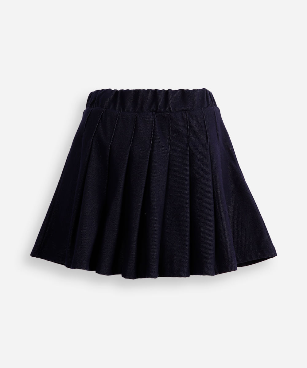 saia curta jeans infantil plissada azul