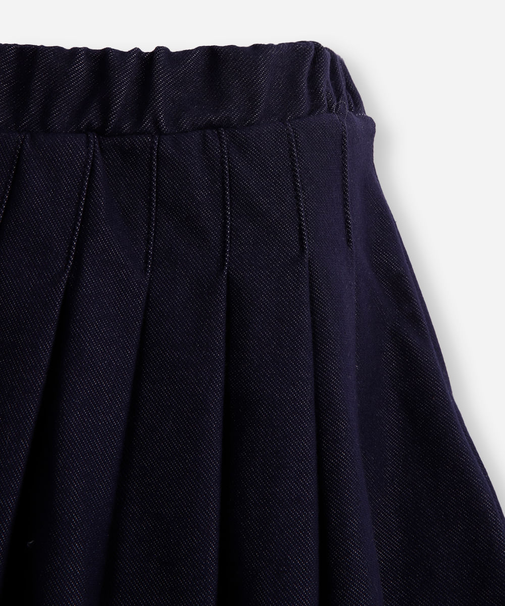 saia curta jeans infantil plissada azul