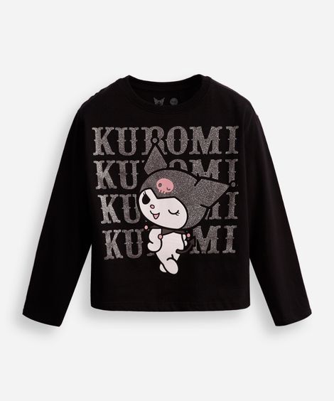 blusa de algodão infantil manga longa kuromi preta