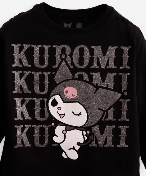 blusa de algodão infantil manga longa kuromi preta