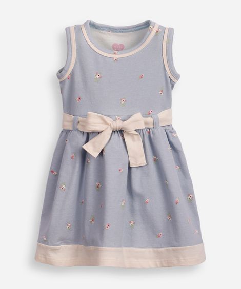 vestido infantil de algodão floral azul