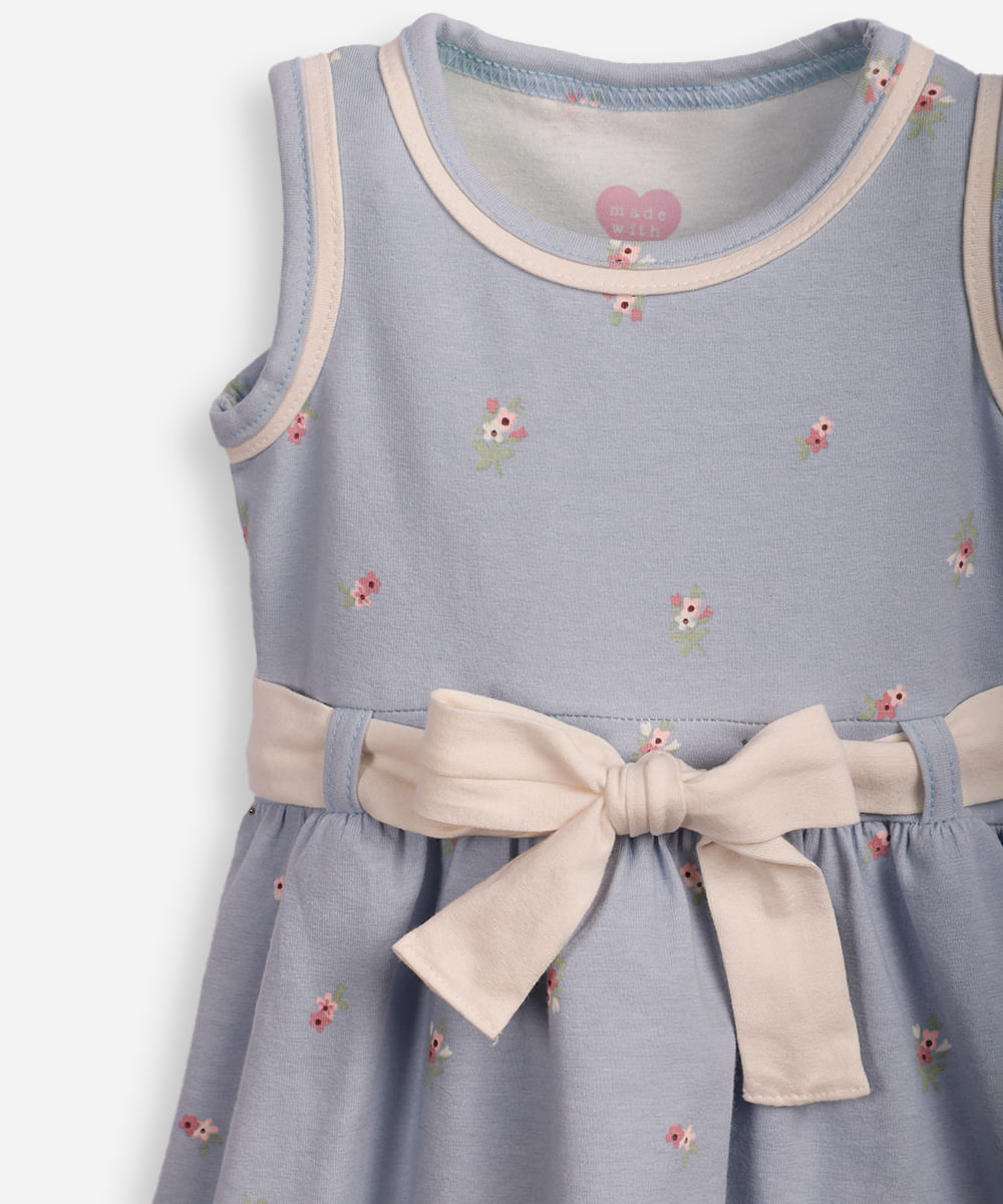 vestido infantil de algodão floral azul