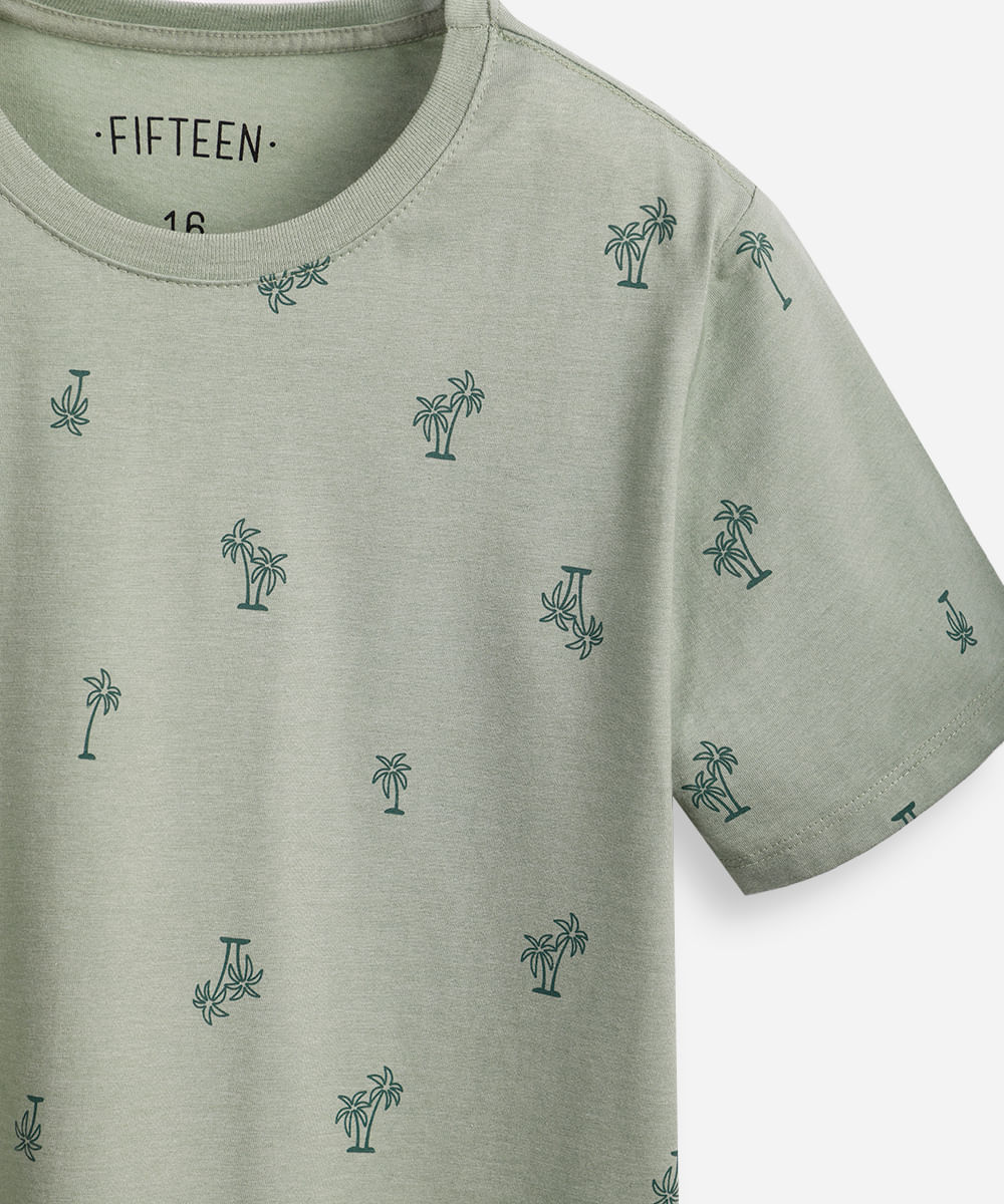camiseta de algodão juvenil coqueiro verde
