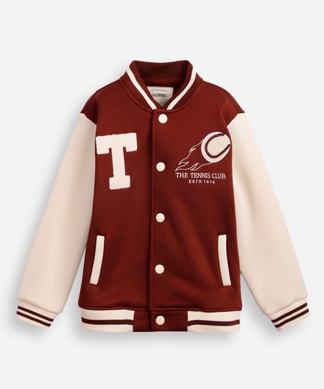 jaqueta bomber infantil de moletom the tennis club marrom