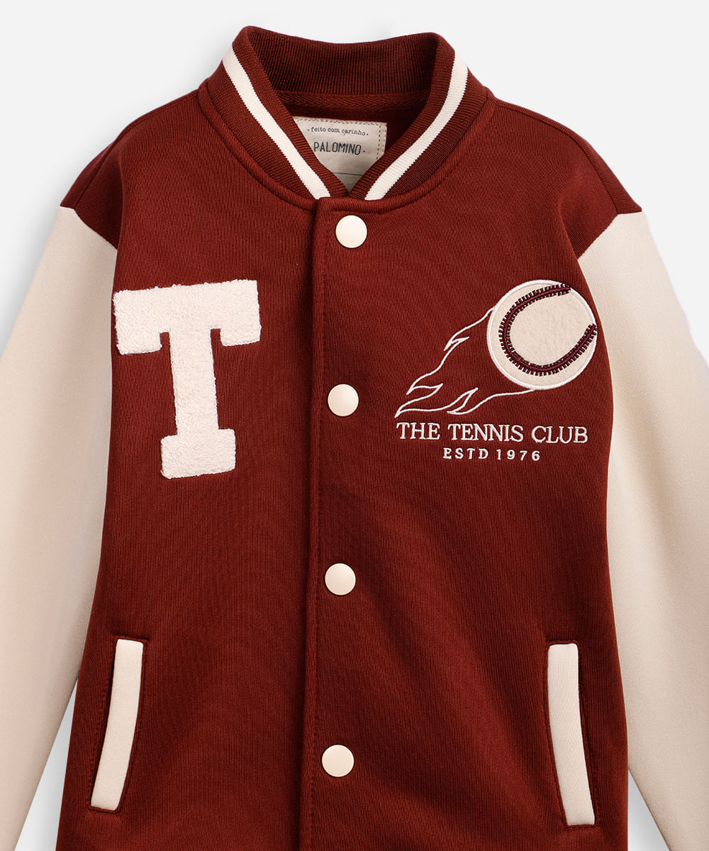jaqueta bomber infantil de moletom the tennis club marrom