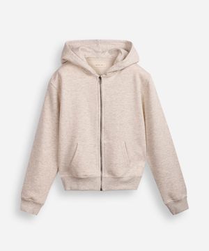 jaqueta juvenil de moletom com capuz e bolso cinza