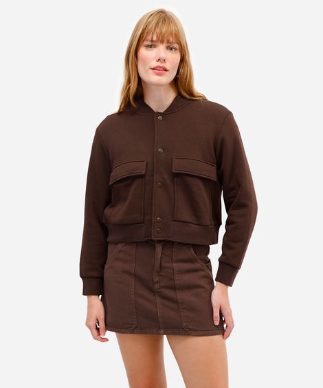 jaqueta bomber feminina de moletom marrom