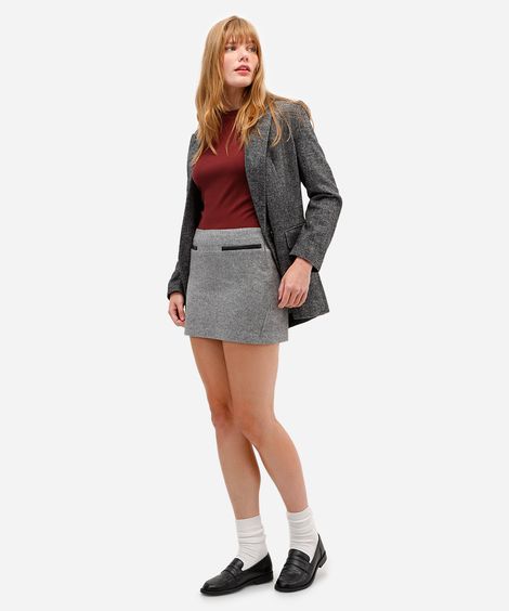 minissaia feminina texturizada chevron cinza