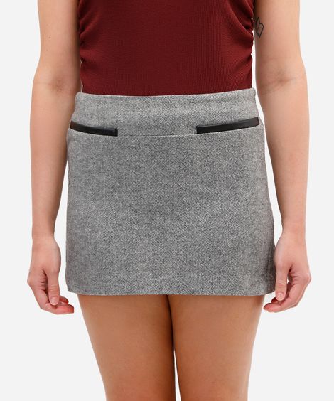 minissaia feminina texturizada chevron cinza