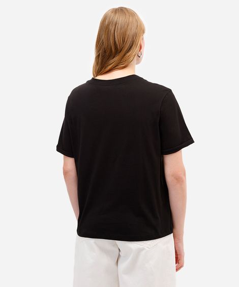 camiseta básica feminina de algodão manga curta preta
