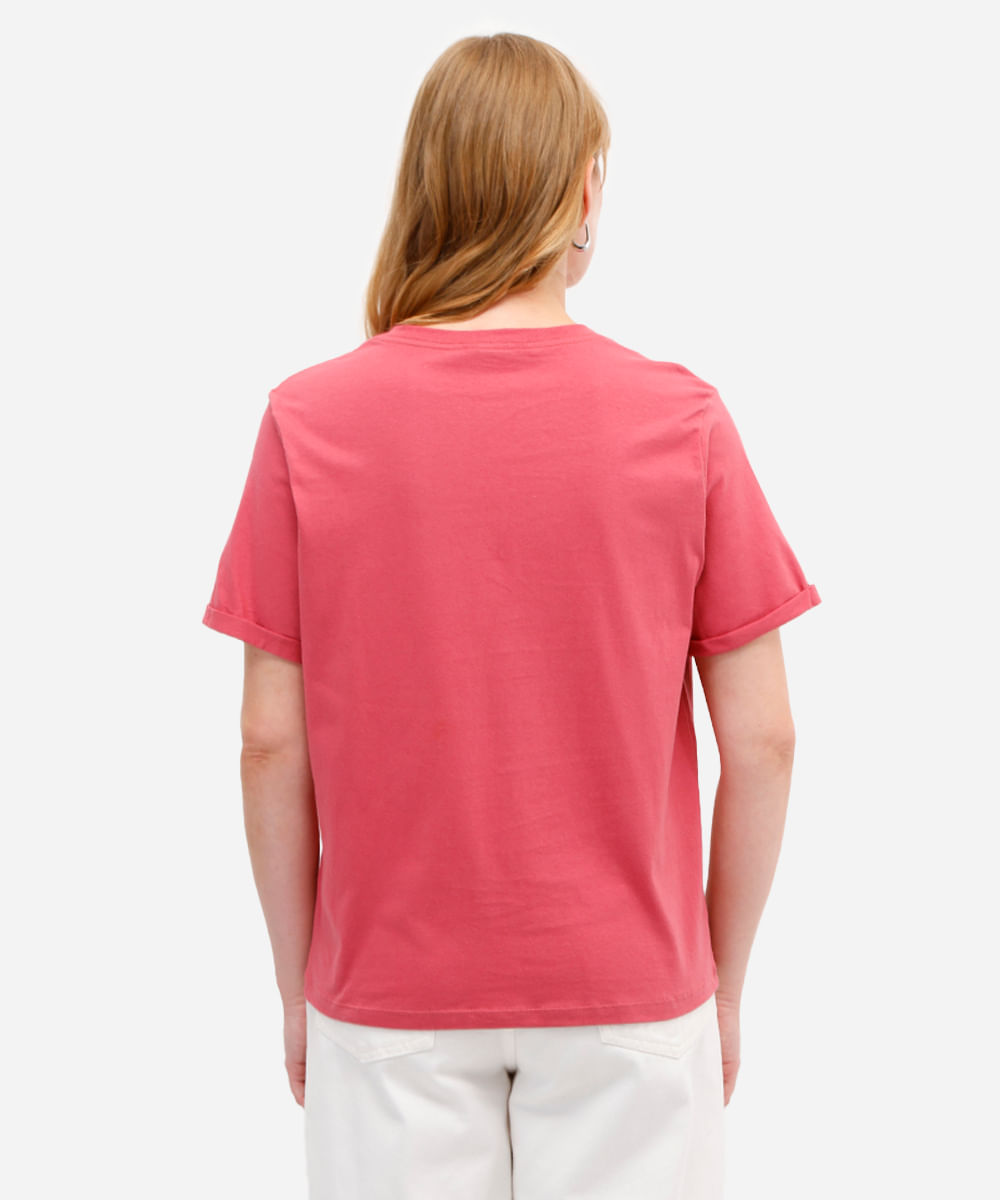 camiseta básica feminina de algodão manga curta rosa
