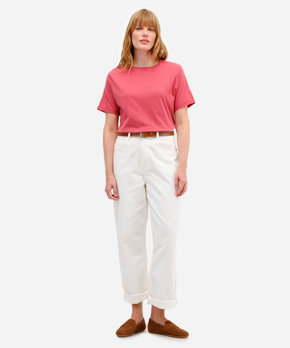 camiseta básica feminina de algodão manga curta rosa