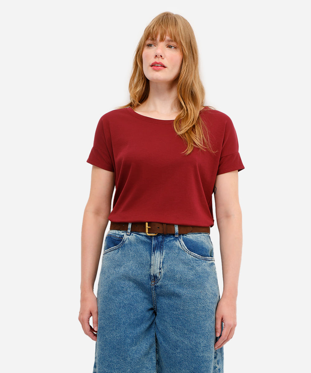 blusa feminina de algodão peruano manga curta vinho