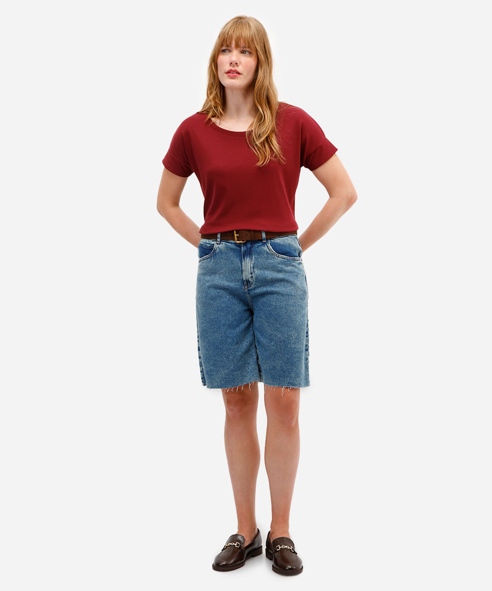 blusa feminina de algodão peruano manga curta vinho