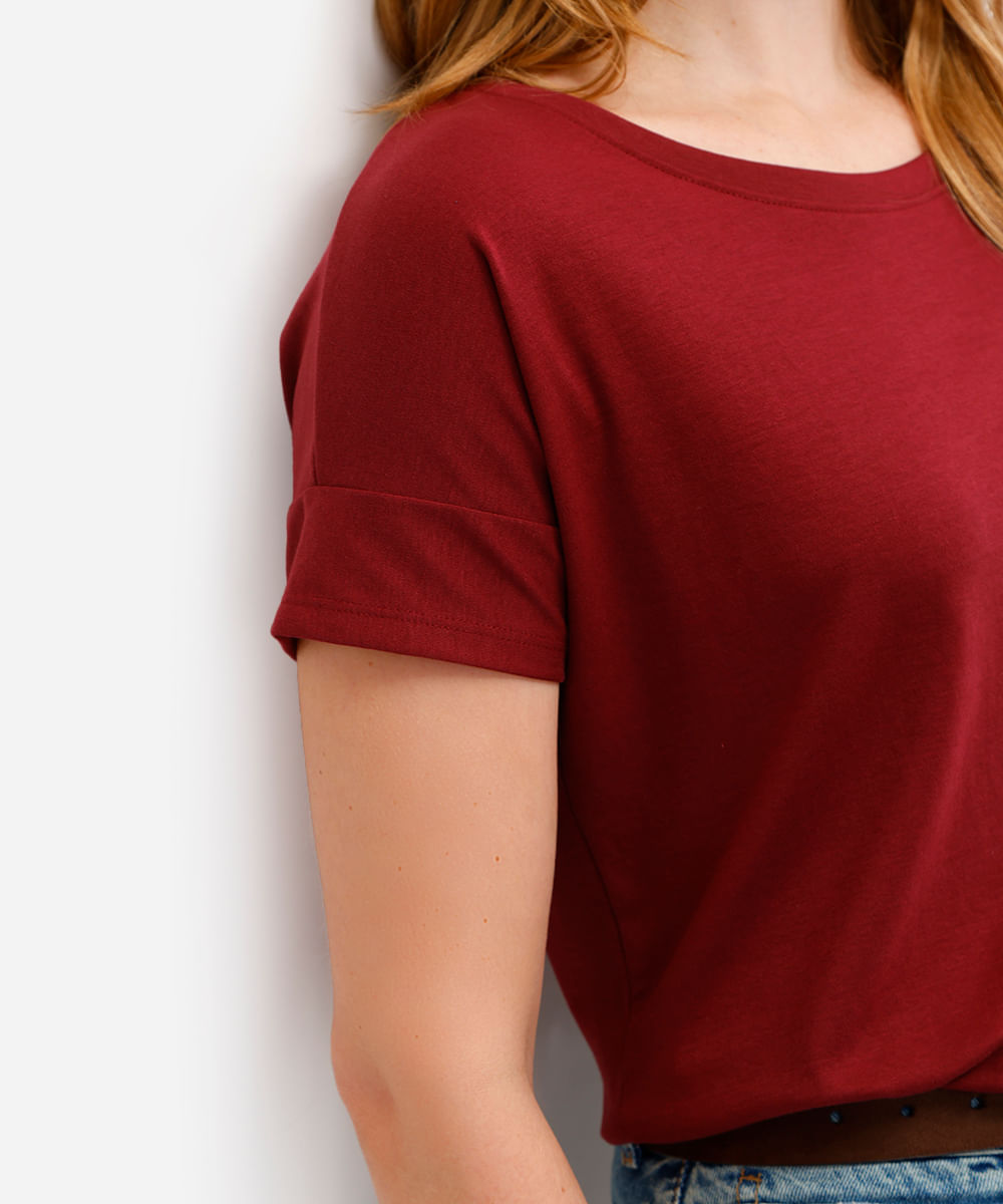 blusa feminina de algodão peruano manga curta vinho