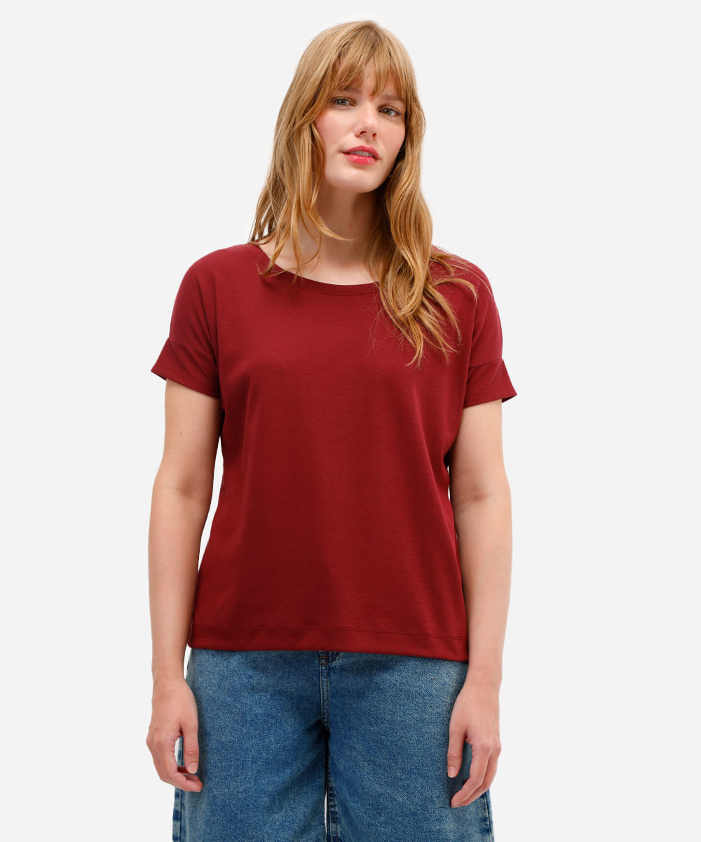 blusa feminina de algodão peruano manga curta vinho