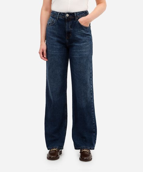 calça wide leg feminina jeans cintura alta azul