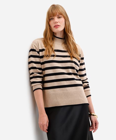suéter feminino de tricot manga longa listrado