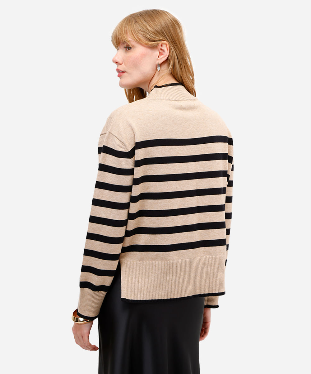 suéter feminino de tricot manga longa listrado