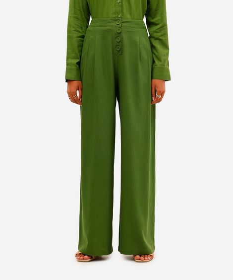 calça pantalona feminina com linho cós elástico verde