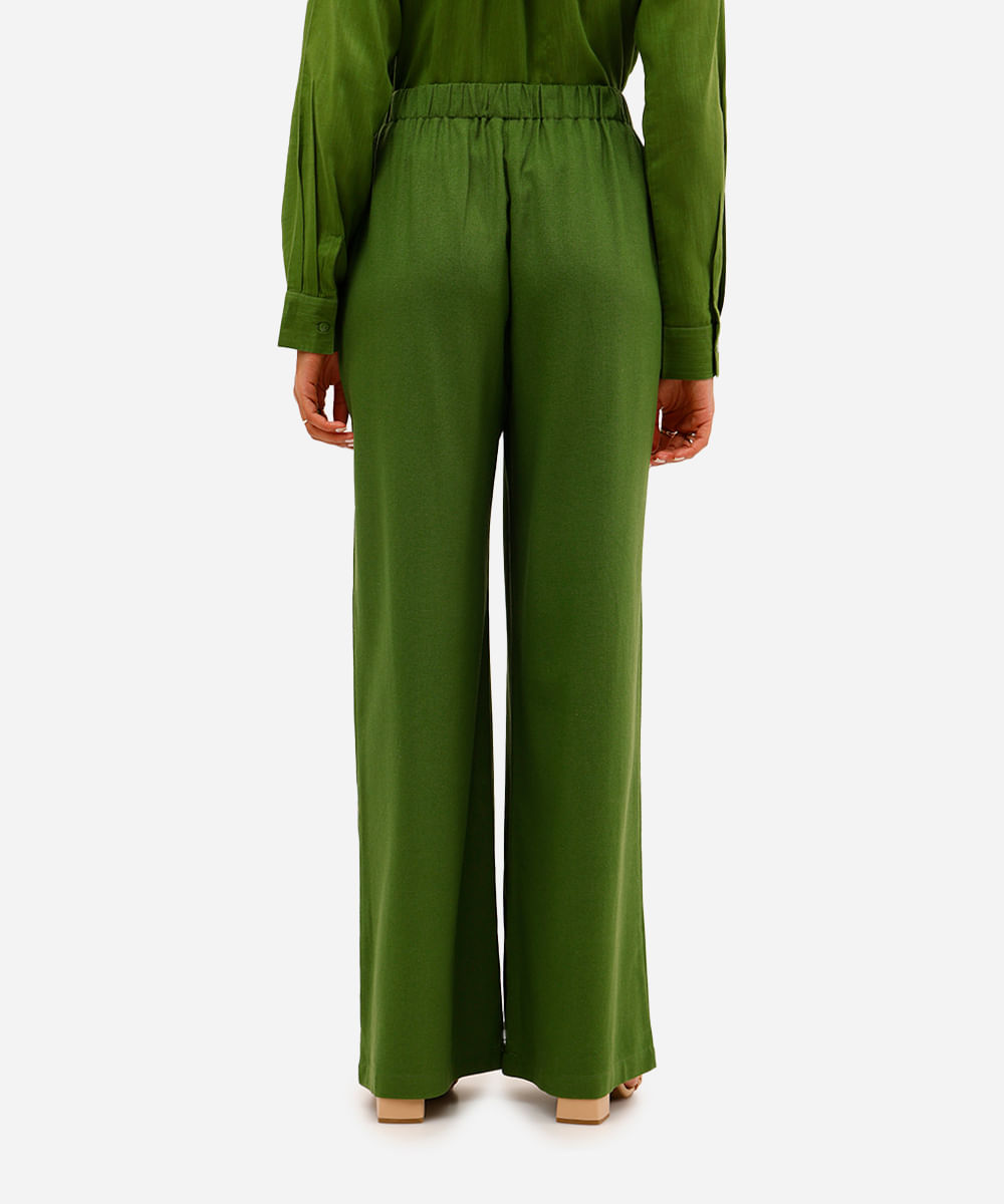 calça pantalona feminina com linho cós elástico verde