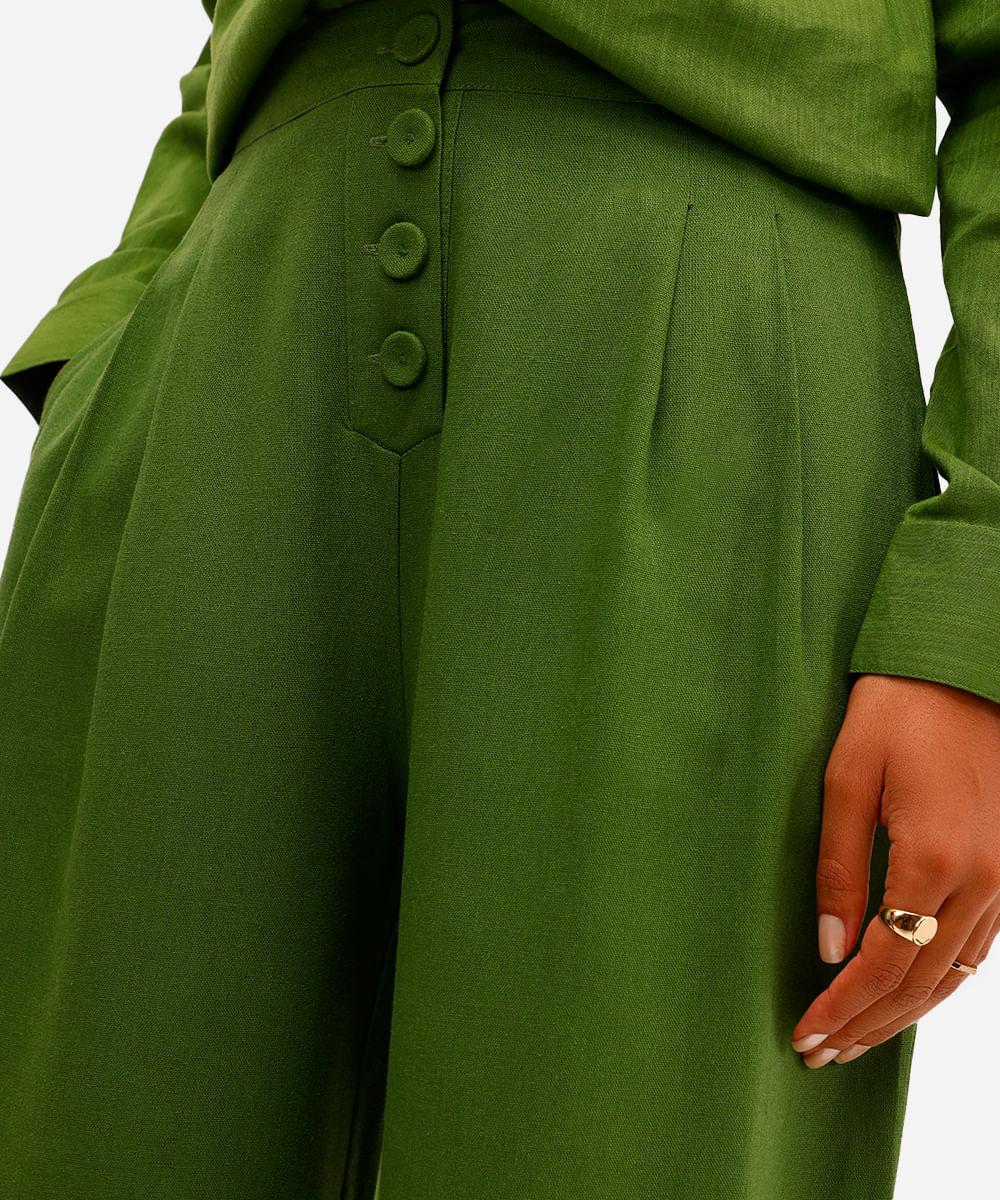 calça pantalona feminina com linho cós elástico verde