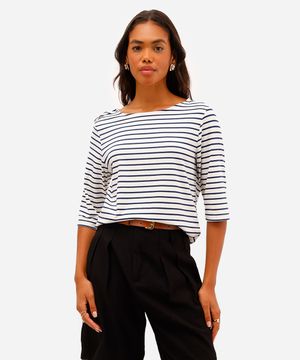 blusa feminina com viscose listrada azul