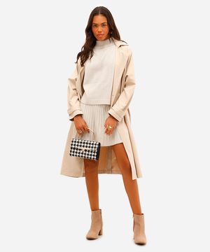 saia curta feminina de tricot texturizada bege