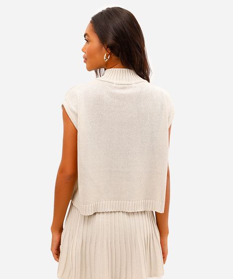 blusa feminina de tricot gola alta bege