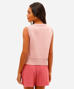 colete feminino de tricot texturizado rosa