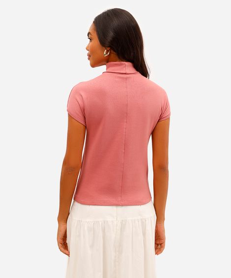 blusa feminina de algodão gola alta rosa