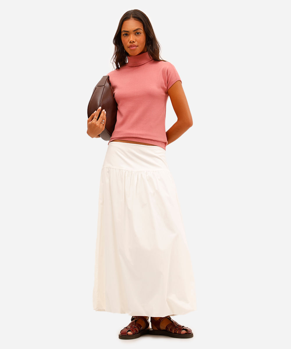 blusa feminina de algodão gola alta rosa