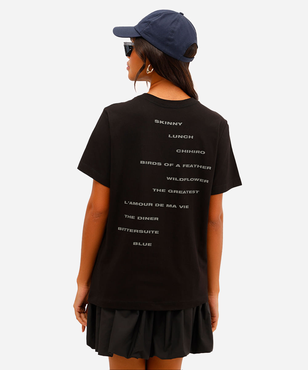 camiseta feminina de algodão billie eilish preta