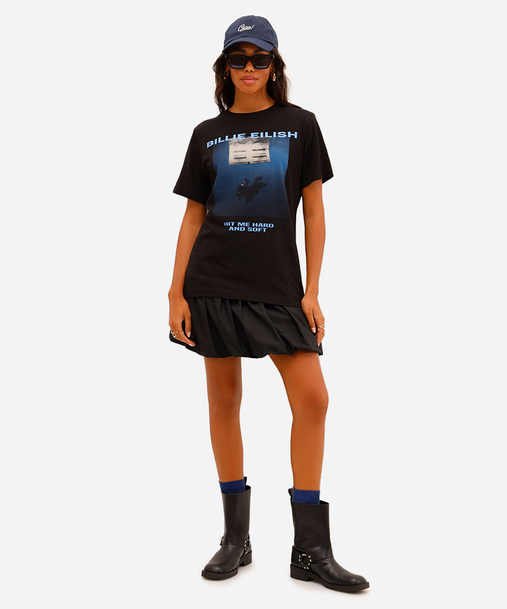 camiseta feminina de algodão billie eilish preta