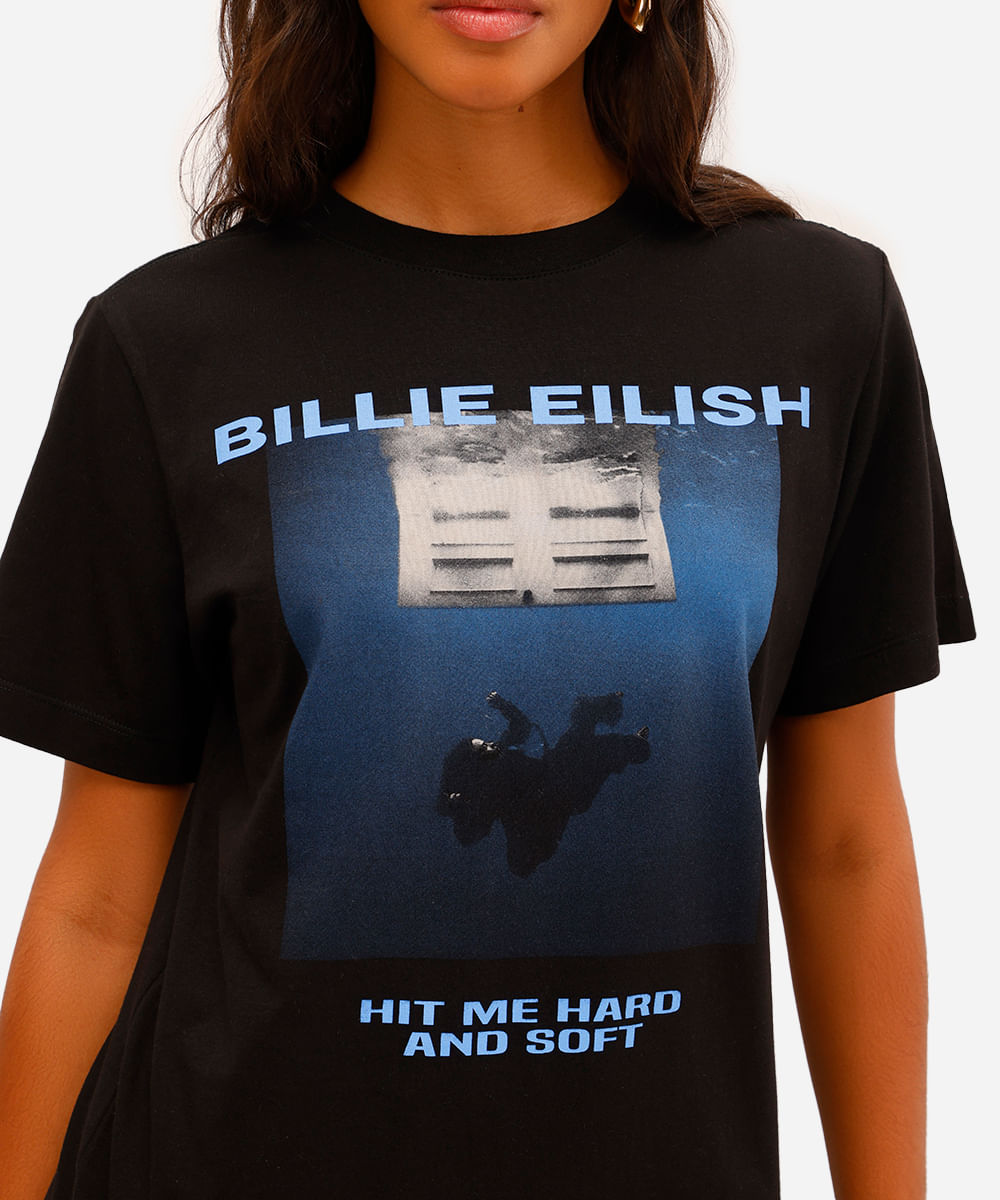 camiseta feminina de algodão billie eilish preta