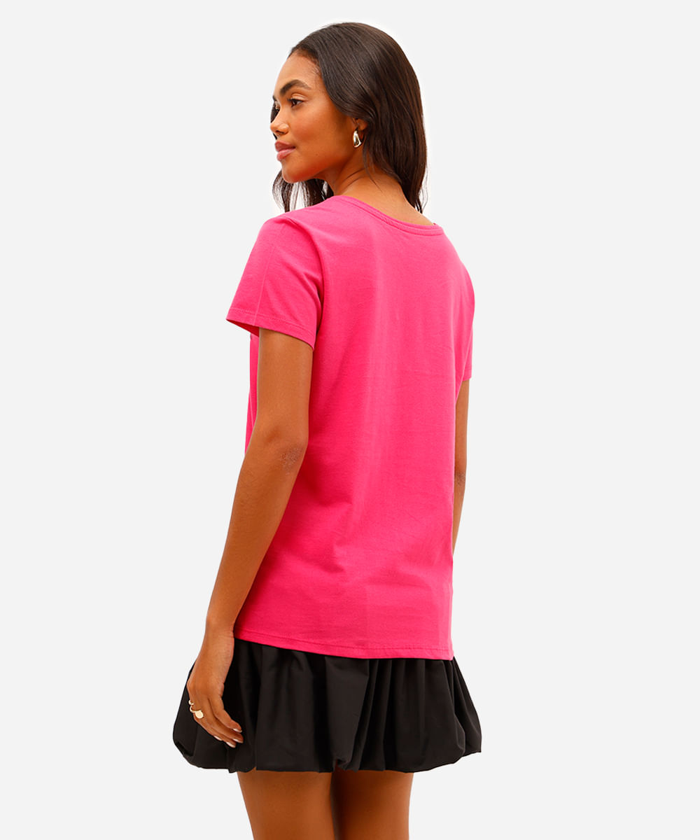 camiseta feminina de algodão hello kitty texturizada rosa