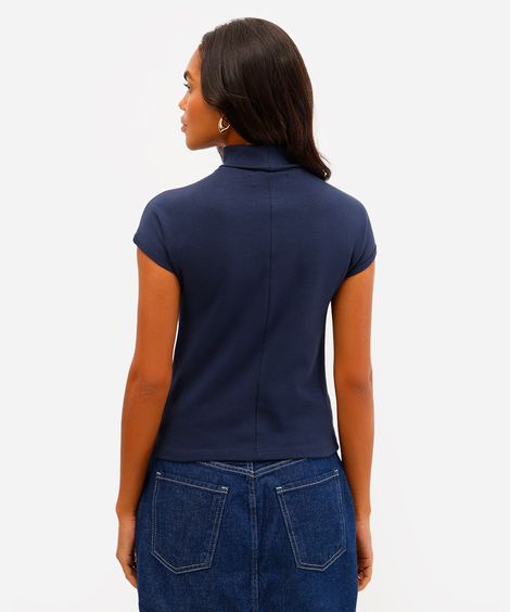blusa feminina de algodão gola alta azul