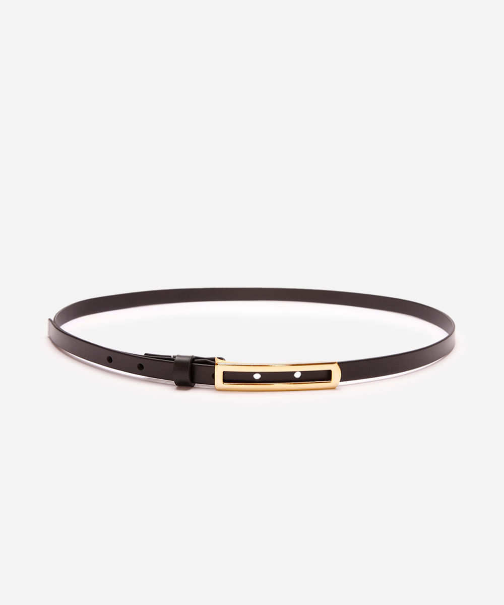 cinto skinny fivela retangular vazada preto