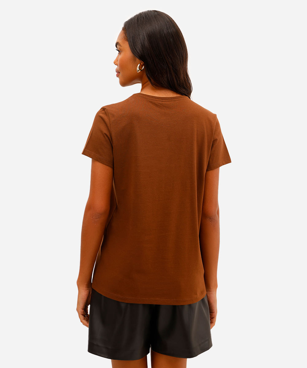 camiseta feminina de algodão mafalda texturizada marrom