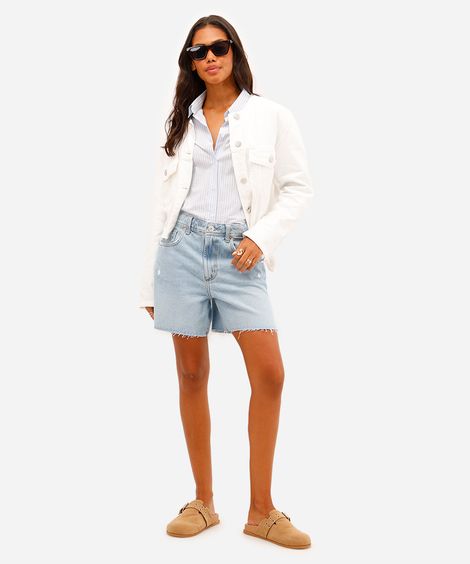 short mom feminino jeans com fendas azul