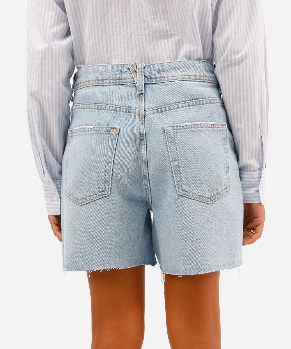 short mom feminino jeans com fendas azul
