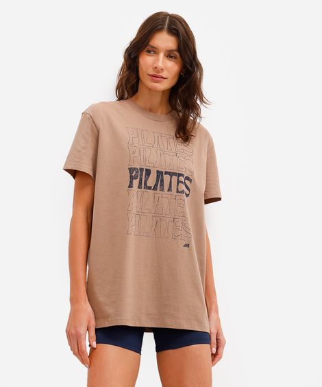 camiseta esportiva feminina de algodão pilates marrom