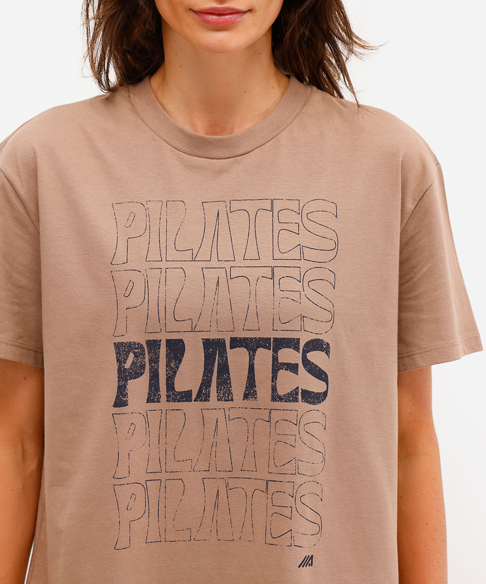 camiseta esportiva feminina de algodão pilates marrom
