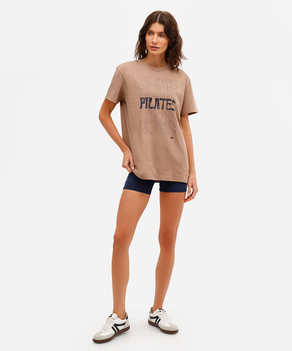 camiseta esportiva feminina de algodão pilates marrom