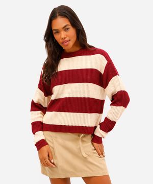 suéter feminino de tricot listrado vinho