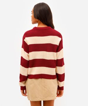 suéter feminino de tricot listrado vinho