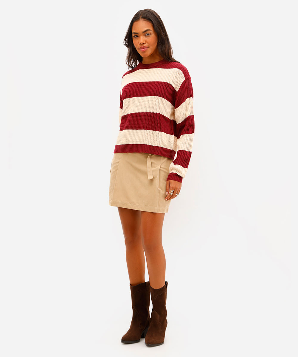 suéter feminino de tricot listrado vinho