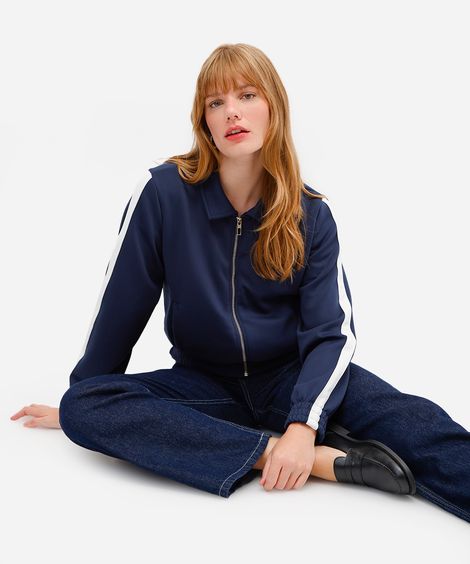 jaqueta bomber feminina com listras azul